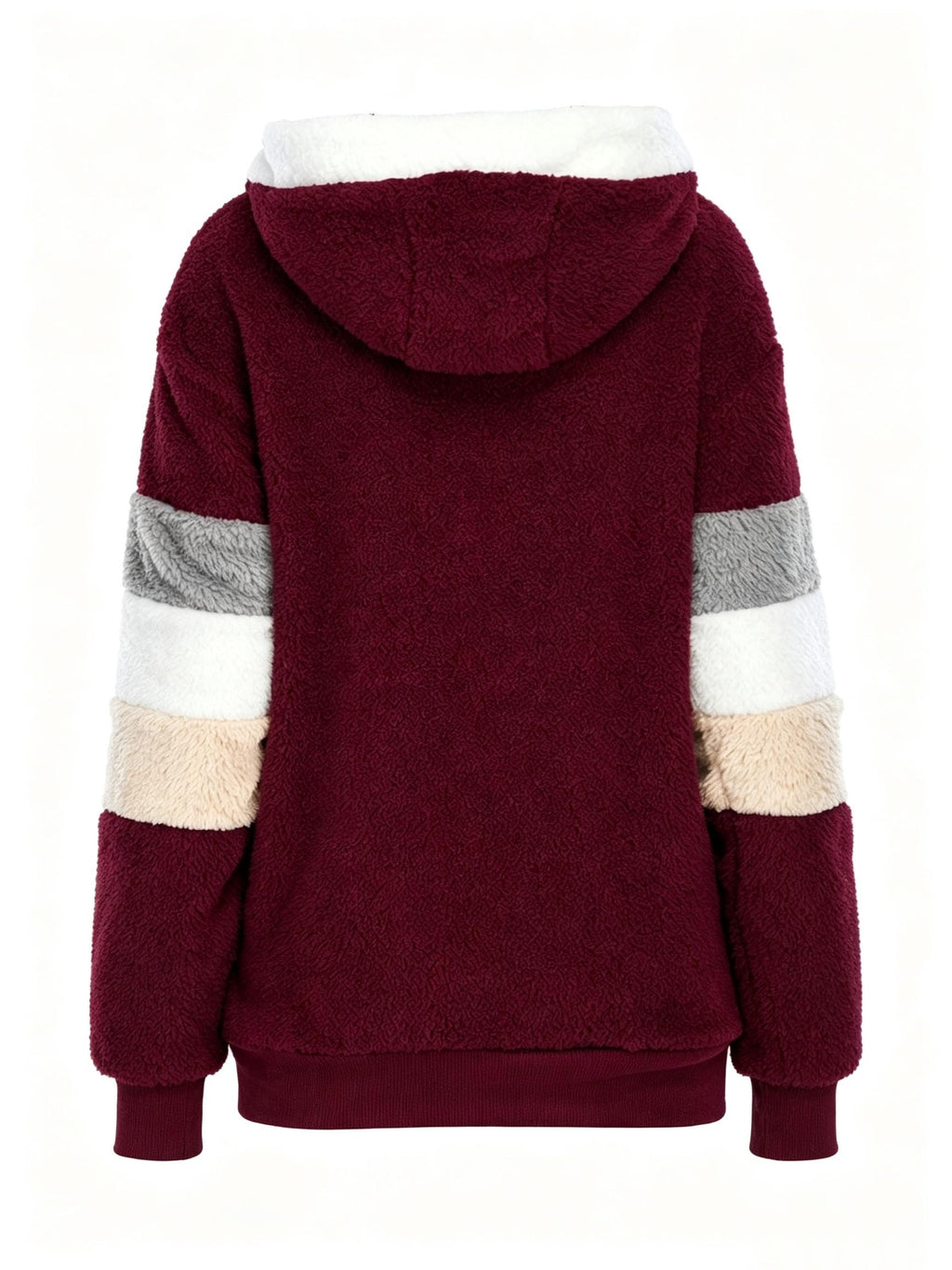 Teddy Bear Fleece Zip Jacket Women Color Block Hooded Casual Outerwear Fall Winter Warm Coat S-XXL
