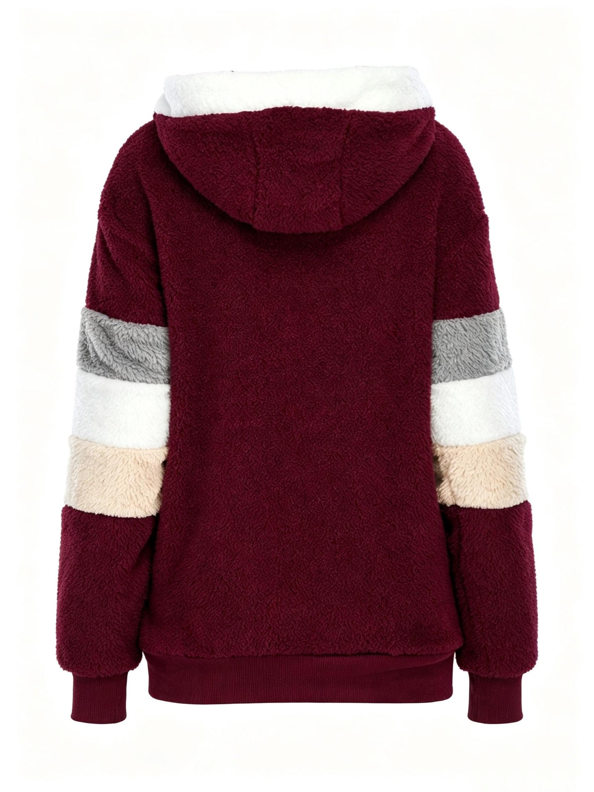 Teddy Bear Fleece Zip Jacket Women Color Block Hooded Casual Outerwear Fall Winter Warm Coat S-XXL