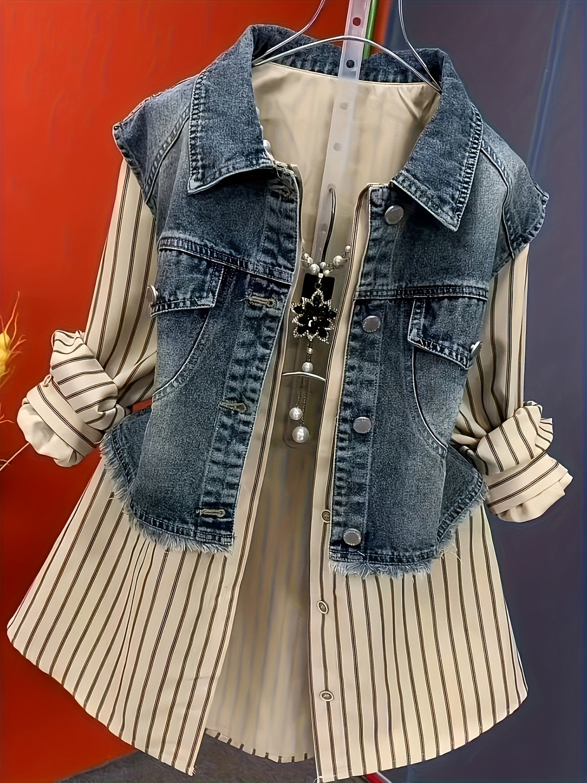 Letter Print Splicing Denim Shirt Jacket Women Lapel Button Korean Casual Jean Coat Windbreaker Spring Autumn Polyester Woven Top