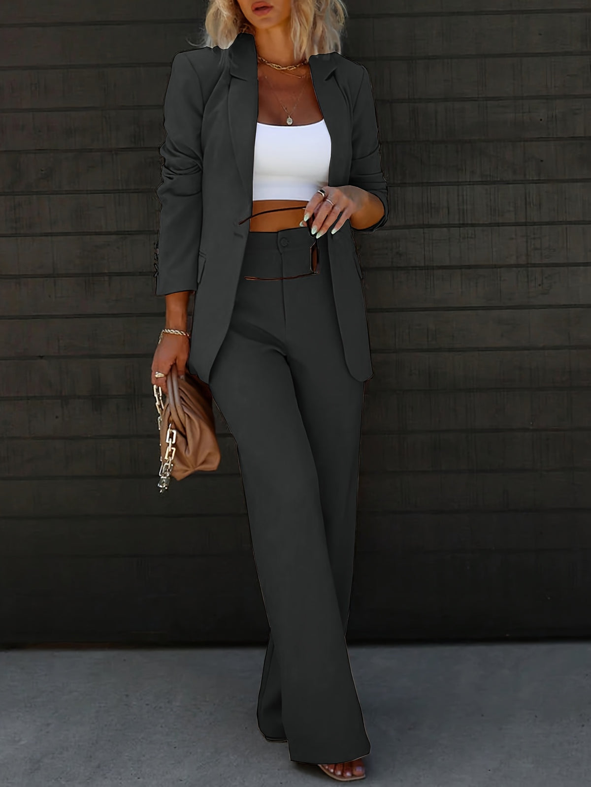 Women's Solid Color Suit Blazer Long Sleeve All-Season Formal Casual Jacket Confident Timeless Style Versatile Women's Outerwear