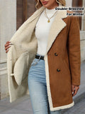 Double Breasted Long Sleeve Coat Women Elegant Lapel Collar Flap Pockets Button Jacket Autumn Winter Outerwear Brown