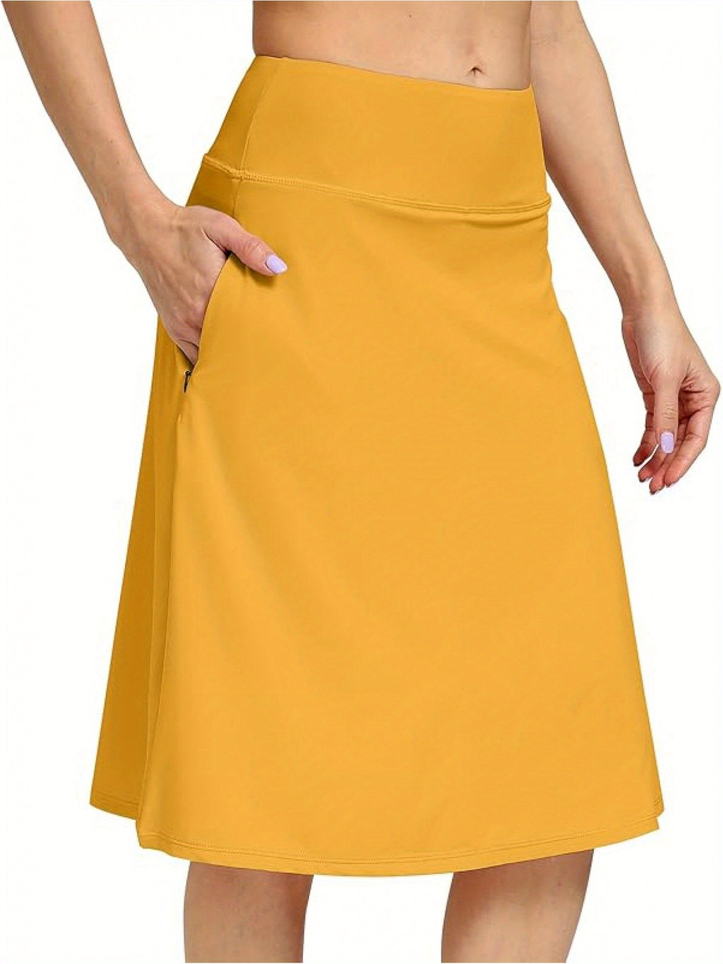 Women's Office Midi Skirt Built-in Shorts Hidden Drawstring Zip Pocket Business Casual Skirt with Shorts Lining Versatile Everyday