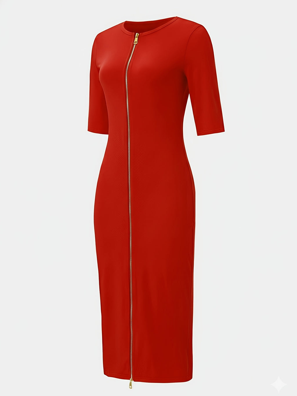Women's Slim Fit Boat Neck Zipper Dress Short Sleeve Elegant Mid-Length Casual Dress Spring Summer Autumn