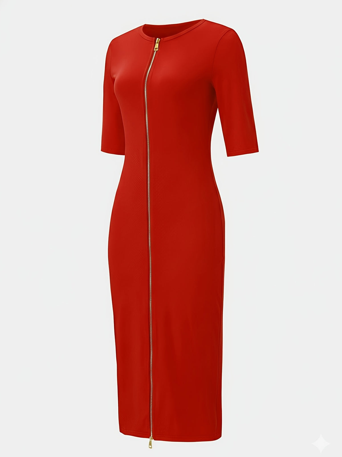 Women's Slim Fit Boat Neck Zipper Dress Short Sleeve Elegant Mid-Length Casual Dress Spring Summer Autumn