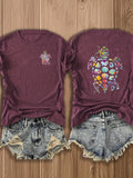 Colorful Sea Turtle Graphic T-Shirt Women Double Sided Print Casual Summer Tee Beach Nature Lover Top