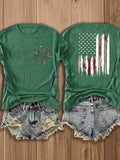 American Flag Print T-Shirt Women Patriotic Graphic Tee Short Sleeve Crew Neck | Fireworks USA Print Lightweight Breathable Top for 4th of July Summer Daily Wear