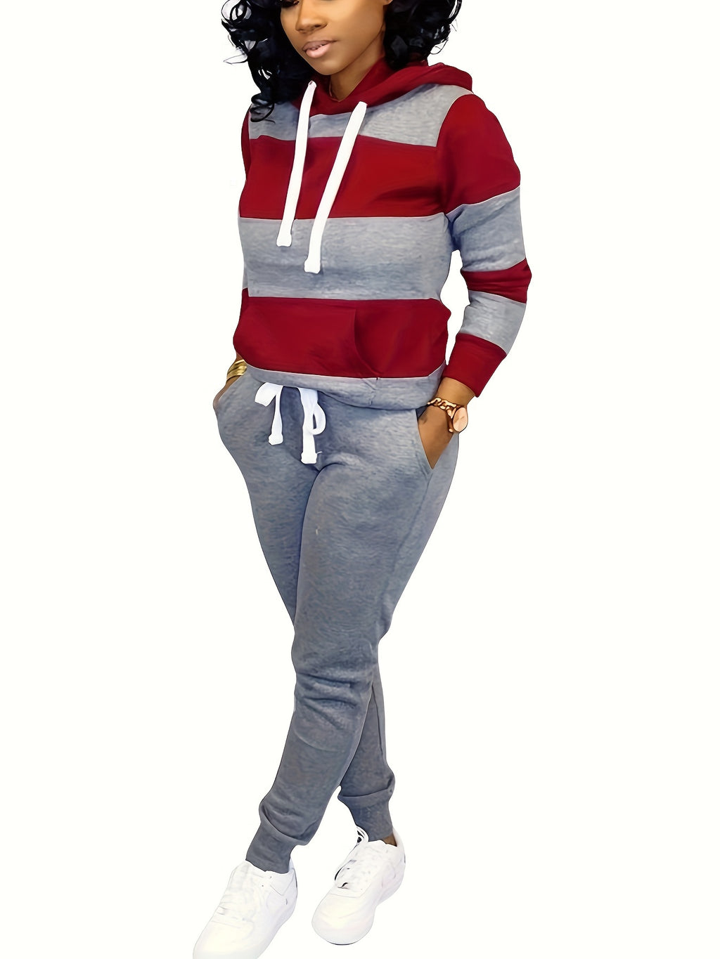 Women's 2-Piece Jogger Set Long Sleeve Sweatshirt and Sweatpants Casual Athletic Loungewear S-XXL