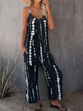 Women's Tie Dye Wide Leg Jumpsuit Spaghetti Strap Sleeveless Cami Romper with Pockets Casual Loose Summer Vacation Daily Wear