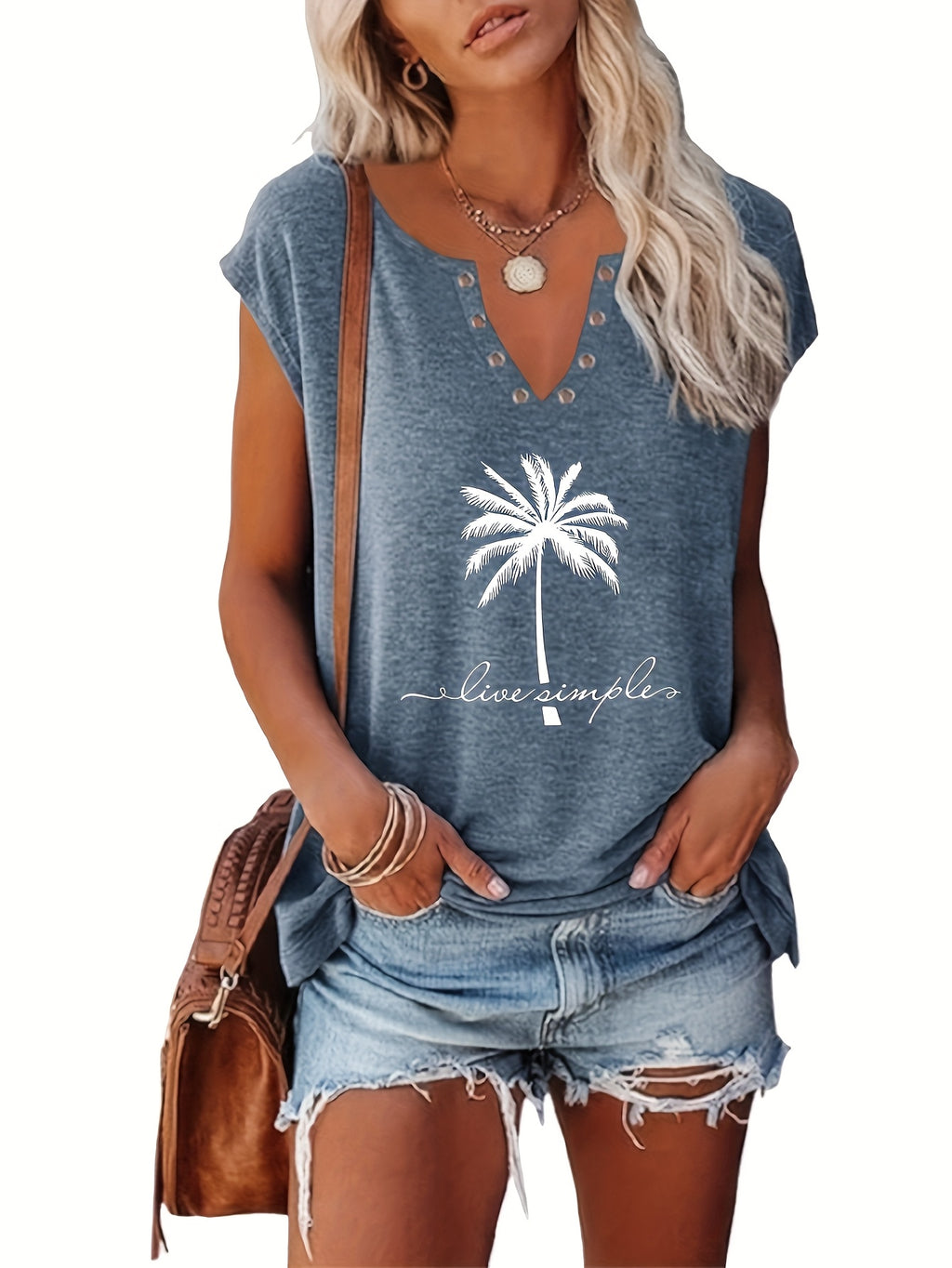 2pcs Printed Blouse & Vest Set Women Button V-Neck Sleeveless Fashion Casual Matching Outfit European American Style S-XXL