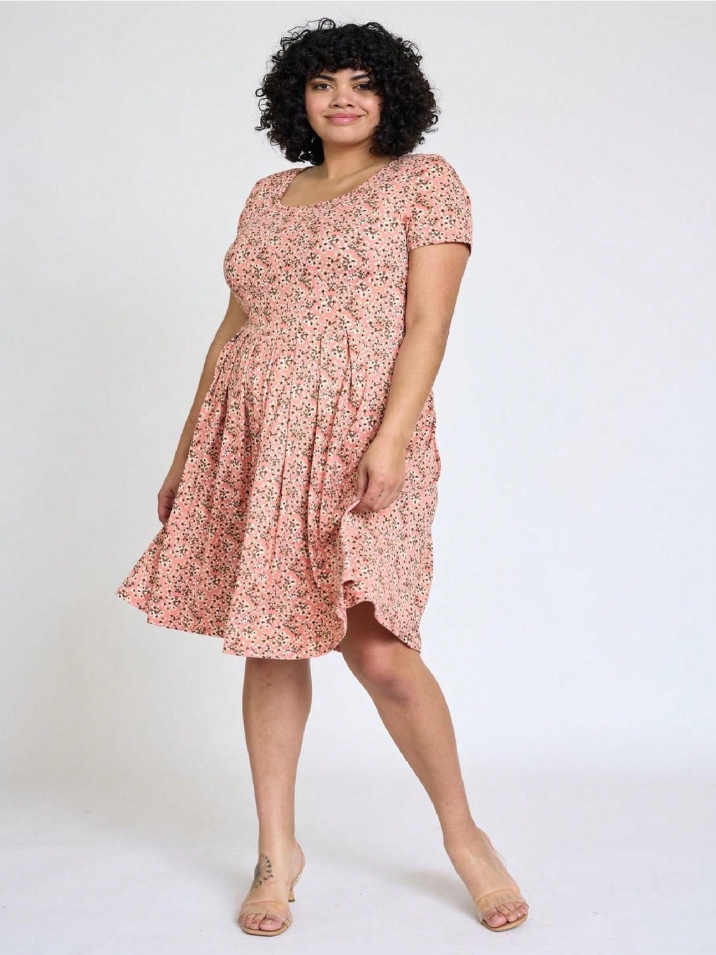 Paisley Floral Swing Dress Women Chevron Stripe Patchwork Pleated Square Neck Elastic Waist Midi Casual Plus Size S-3X