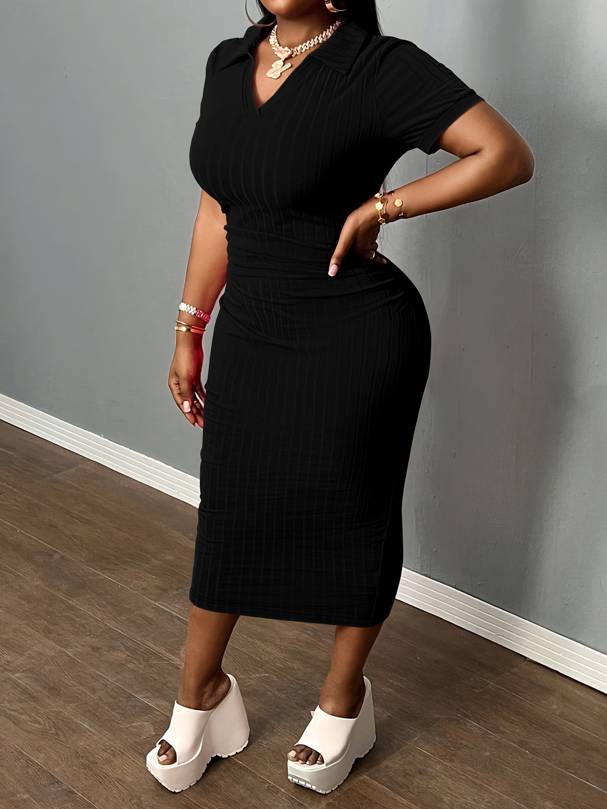 Bodycon Midi Pencil Dress for Women | Sexy Slim Fit Short Sleeve Club Dress | Elegant Cocktail Party Dress | Casual Summer Bodycon Dress Women