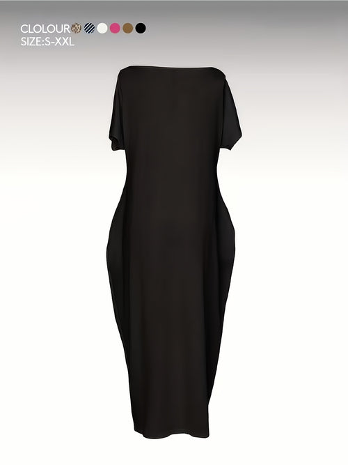 Batwing Sleeve Maxi Dress Women Solid Color Crew Neck Loose Long Casual Dress Lightweight Comfortable Everyday Spring Summer Fall
