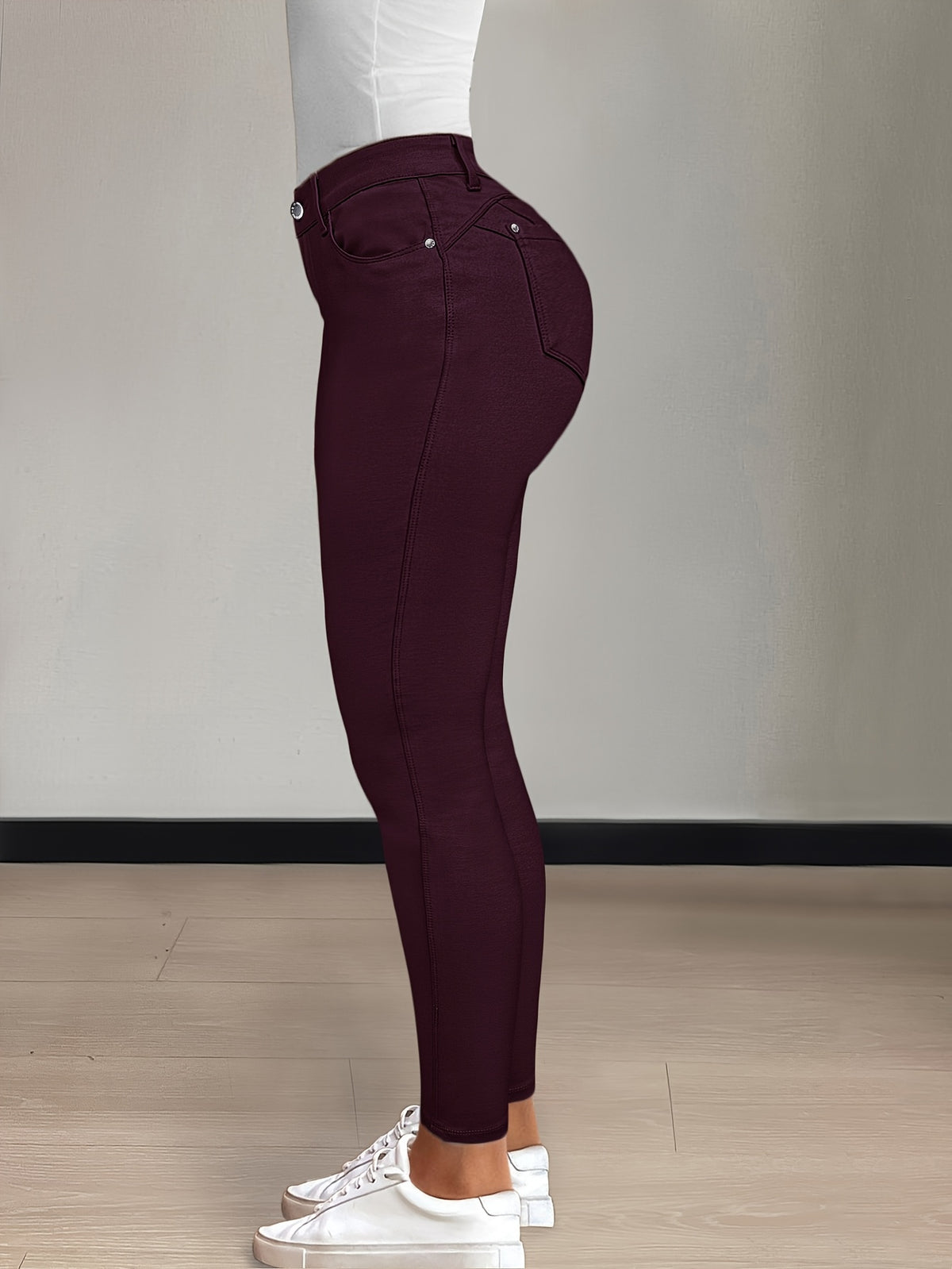 Women's High-Waist Skinny Jeans Stretchy Fabric Multi-Color Long Style Casual Streetwear Button Decor Five Pockets