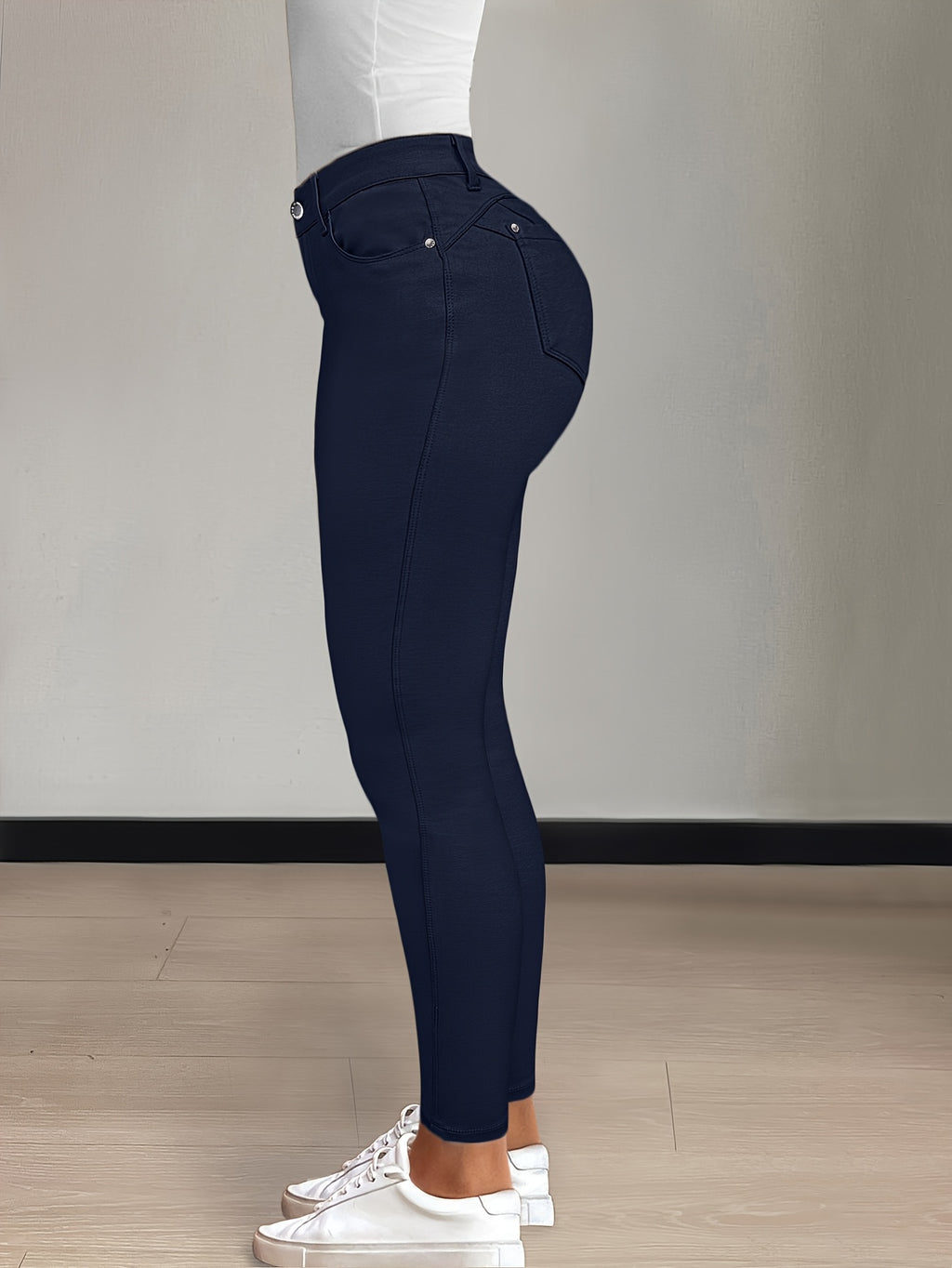 Women's High-Waist Skinny Jeans Stretchy Fabric Multi-Color Long Style Casual Streetwear Button Decor Five Pockets