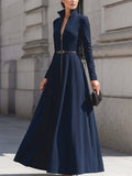 Mermaid Evening Dress Women Lapel Long Sleeve Zipper Waist Cinching Belt Flared Formal Elegant Party Dinner Wedding Dress S-XXL