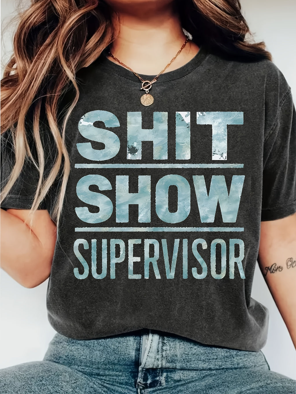 Chic Alphabet Letter Print T-Shirt Women Crew Neck Short Sleeve 180gsm Smooth Knit Mid Stretch Casual Everyday Fashion Graphic Tee Polyester Top S-XXL