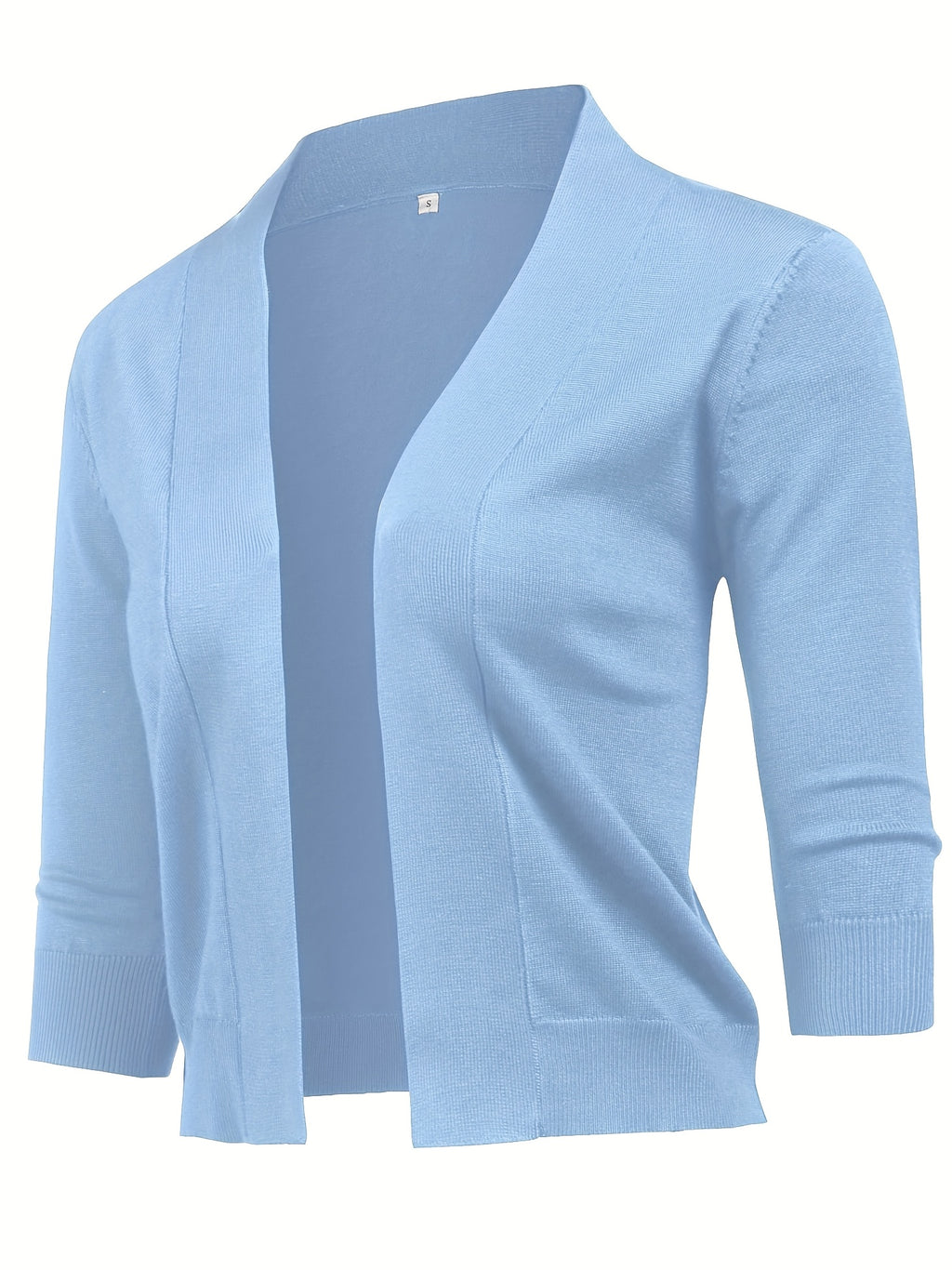 Cropped Open Front Cardigan Women 3/4 Sleeve Knit Shrug Ribbed Hem Draped Neckline Lightweight Stretchy Layering Top 9 Colors Spring Summer Fall S-XXL