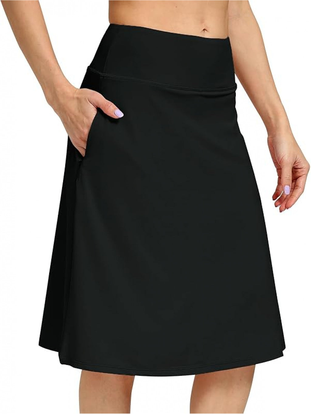Women's Office Midi Skirt Built-in Shorts Hidden Drawstring Zip Pocket Business Casual Skirt with Shorts Lining Versatile Everyday