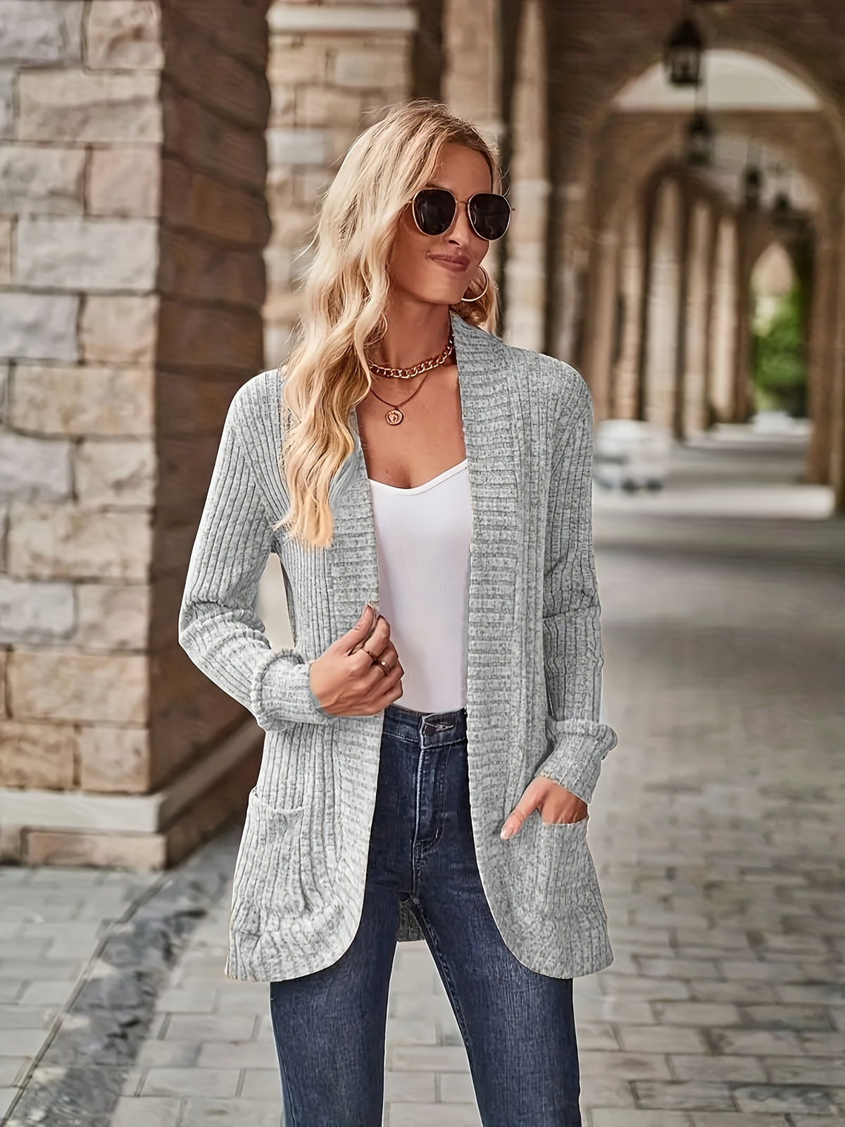 Cardigan Collar Loose Blouse Women Knit Pocket Long Sleeve Solid Color Casual Elegant Top 10 Colors Stretch Everyday Wear S-XXL
