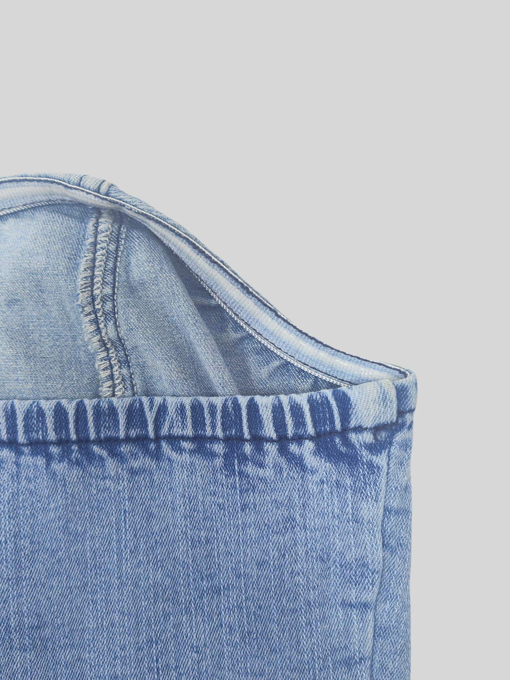 Denim Bandeau Tube Top Women Off Shoulder Back Zipper Stretch Light Blue Slim Fit Casual Dressy Blouse XS-XL