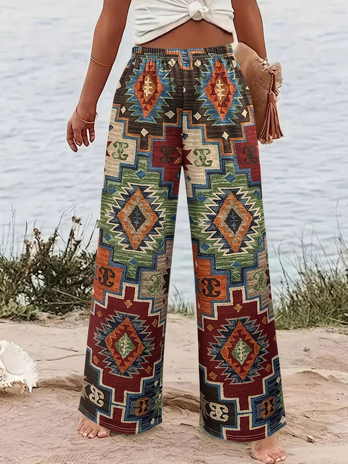 Floral Patchwork Loose Long Pants Women Casual Cute Print Wide Leg Summer Trousers Comfortable Everyday Wear