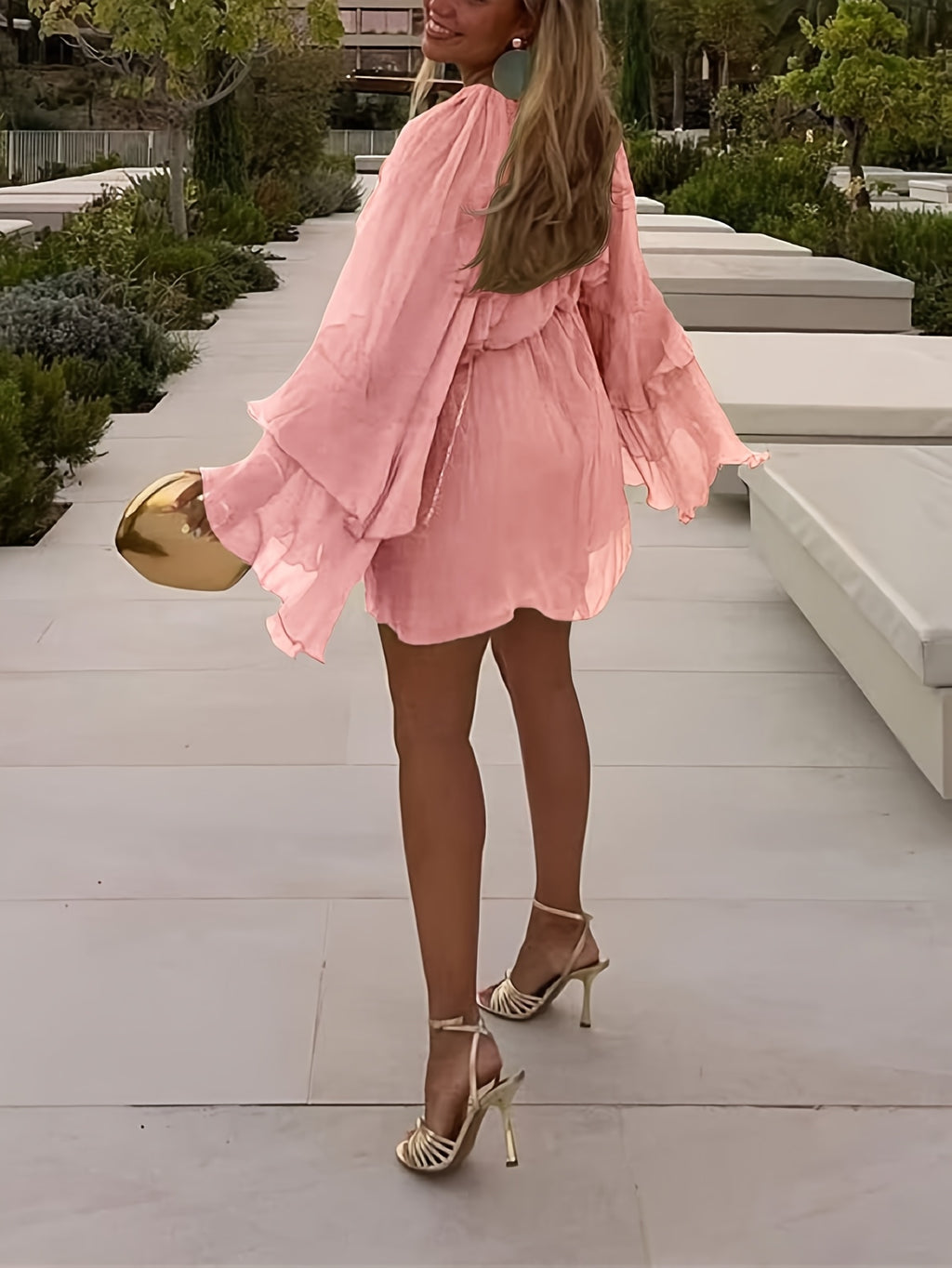 Layered Ruffle Chiffon A-Line Dress Women Loose Flowy Semi-Sheer Casual Vacation Spring Summer Dress S-XXL