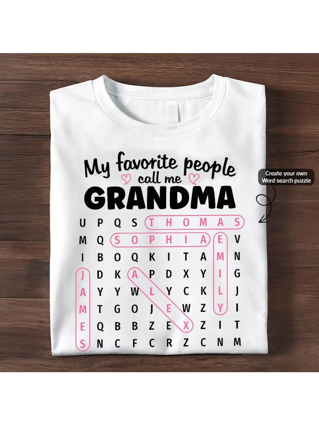 Grandma Favorite People Word Search Puzzle Personalized Long Sleeve Shirt Vintage Geometric Print