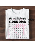 Grandma Favorite People Word Search Puzzle Personalized Long Sleeve Shirt Vintage Geometric Print