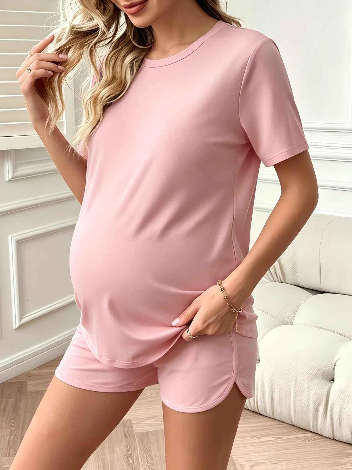 Maternity T-Shirt Women Tropical Flower Alphabet Print Front Back Graphic Tee Street Style Plus Size Pregnancy Top Casual Loose Fit