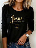 Jesus Graphic Long Sleeve T-Shirt Women Heavyweight 200g Christian Faith Tee Casual Holiday Party Outfit Top