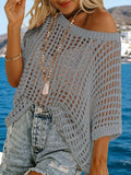 Women's Off Shoulder Crochet Blouse Batwing Sleeve Hollow Out Semi Sheer Loose Beach Cover Up Top Curvy Summer Vacation Resort Wear