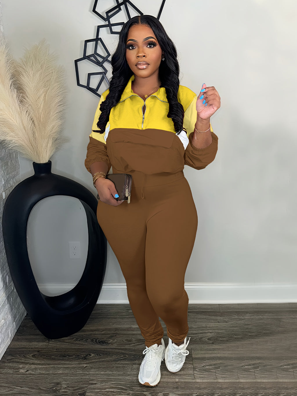 Lapel Crew Neck Sweatsuit Set for Women – Half-Zip Long Sleeve Sweatshirt & Sweatpants 2-Piece Casual Outfit, Solid Color Fall Winter Loungewear