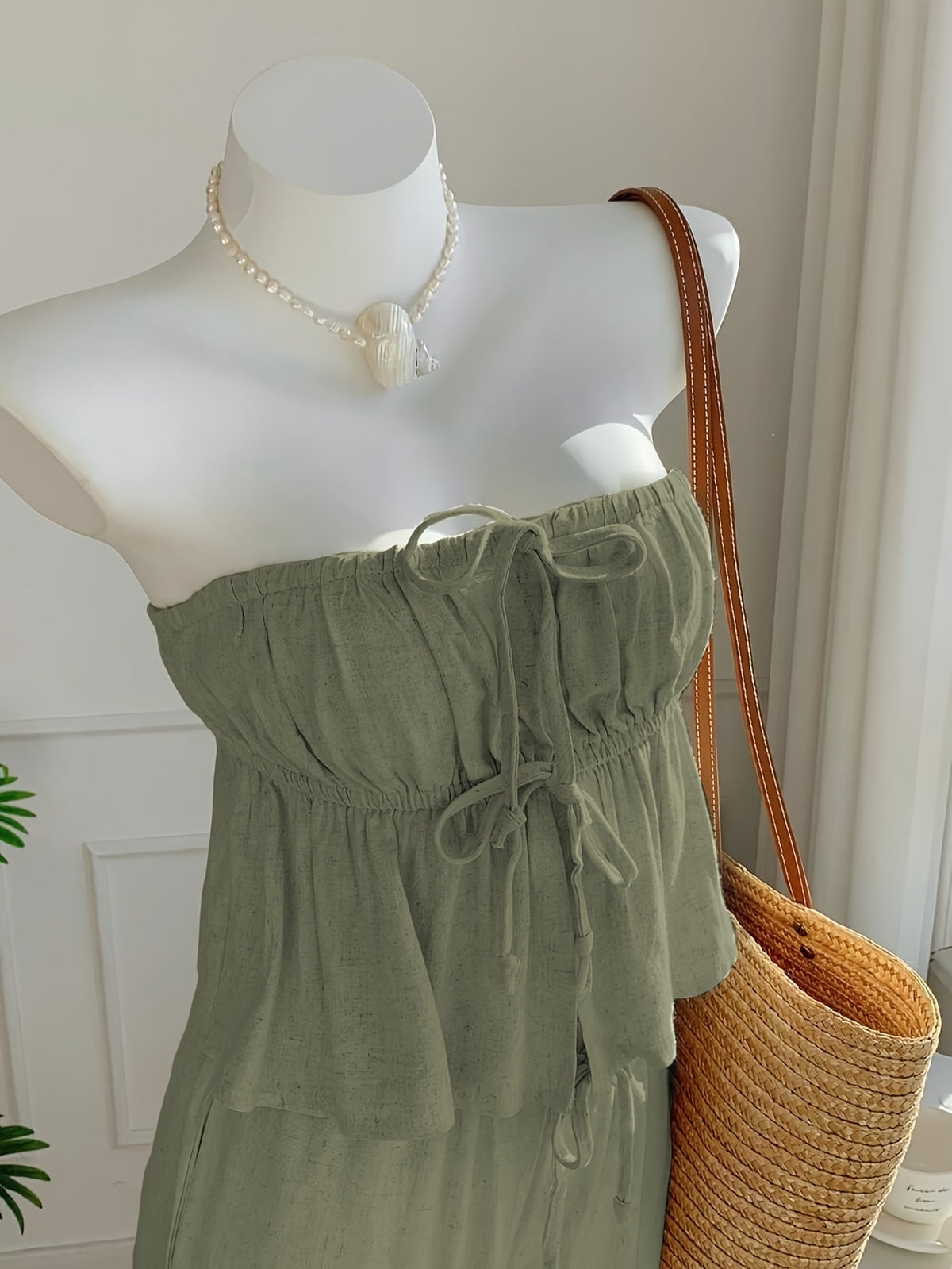 Strapless Tie Cropped Top and Wide Leg Pants 2pcs Set Women Spring Summer Vacation Casual Fresh Outfit S-XXL