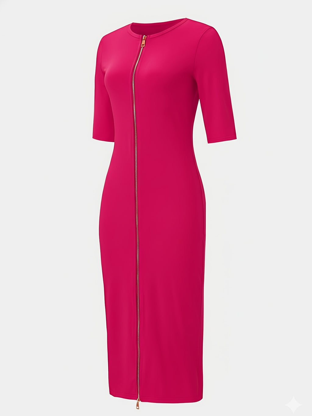 Women's Slim Fit Boat Neck Zipper Dress Short Sleeve Elegant Mid-Length Casual Dress Spring Summer Autumn