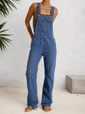 Mid-Calf Denim Overalls Women Non-Stretch Functional Pockets Casual Long Bib Pants Four-Season Versatile Style S-XXL