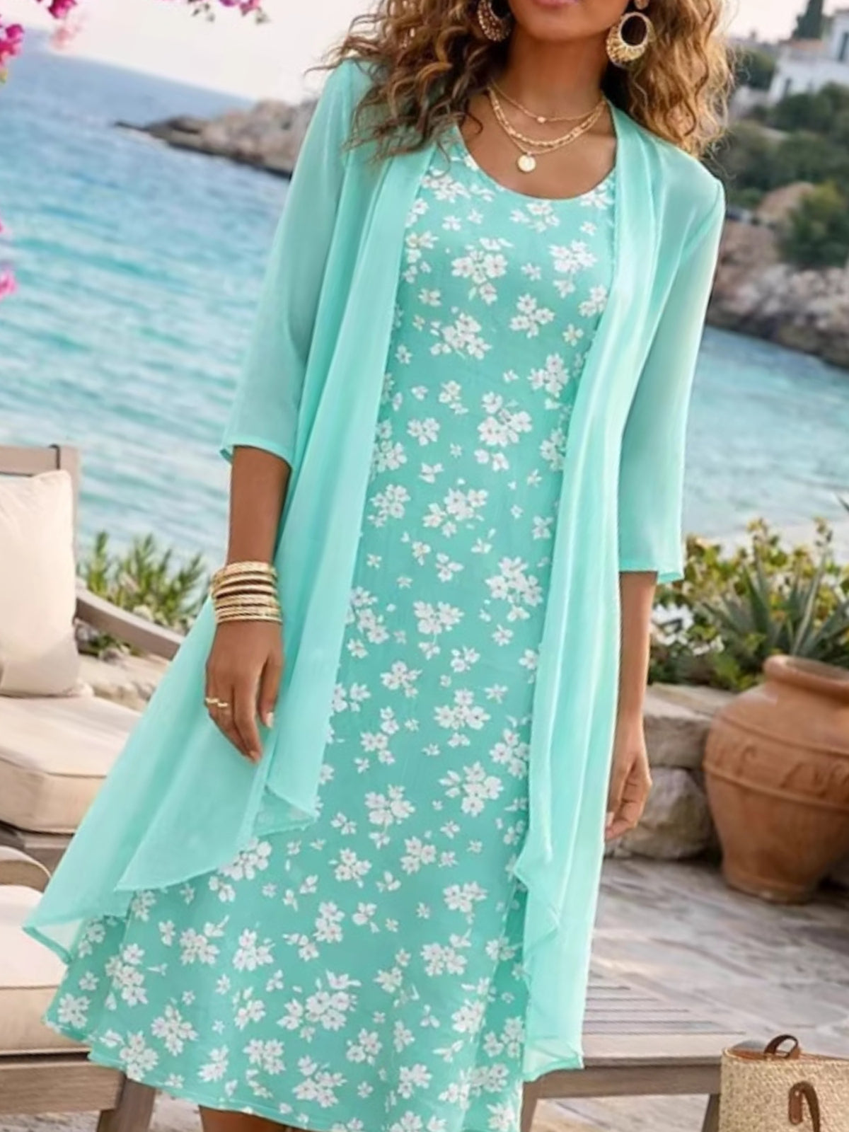 Women's 2-Piece Chiffon Dress Set Elegant Matching Top & Skirt Spring Summer Casual to Evening Wear
