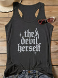 "The Devil Herself" Gothic Letter Print Sleeveless Tank Top Women U-Neck Summer Halloween Party Street Style Casual Tee