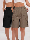 2pcs Women Lightweight Quick Dry Cargo Shorts Set Loose Fit Multi Pocket Mid Thigh Casual Spring Summer Fall Machine Washable Relaxed Fit Outdoor Shorts