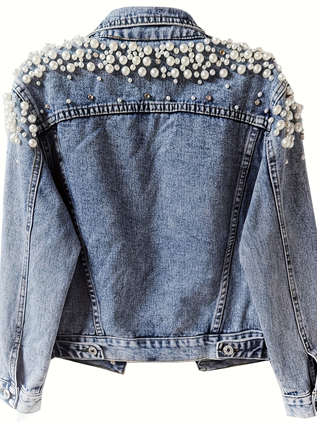 Pearl Neck Elastic Denim Jacket Women Loose Casual Long Coat Raglan Sleeve Lapel Flared Hem Light Blue Spring Autumn Outerwear