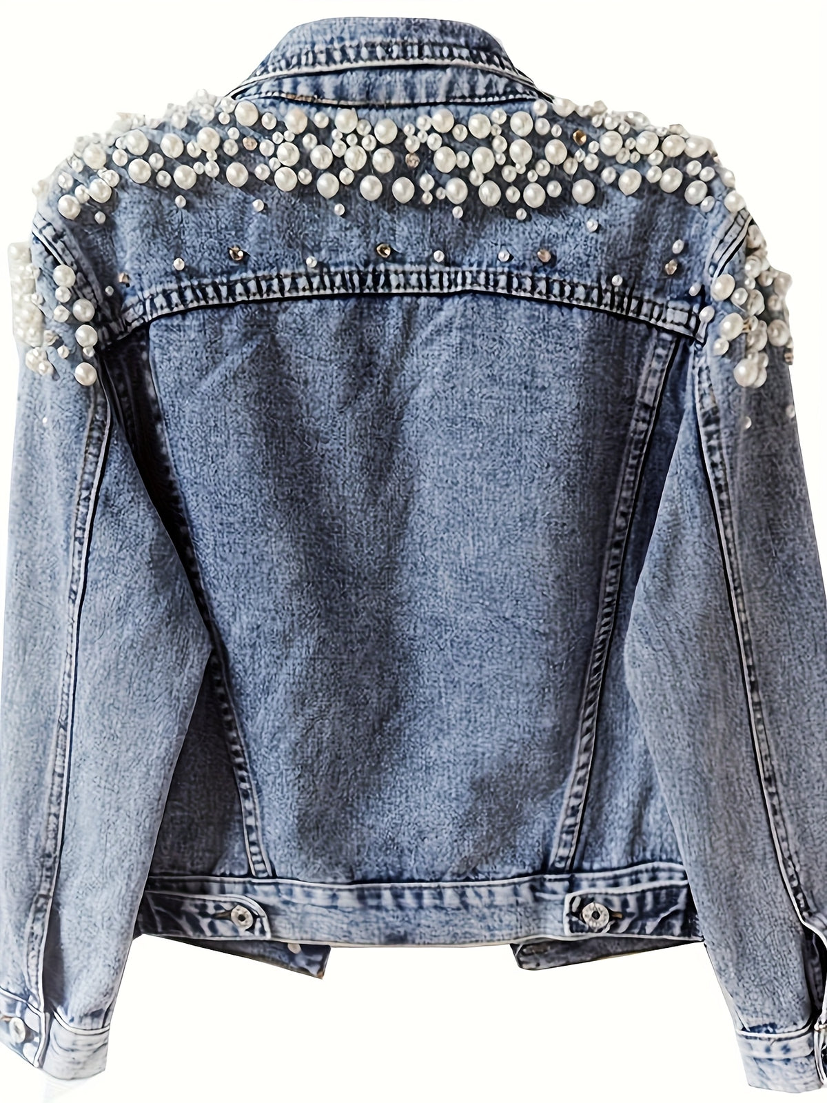 Pearl Neck Elastic Denim Jacket Women Loose Casual Long Coat Raglan Sleeve Lapel Flared Hem Light Blue Spring Autumn Outerwear
