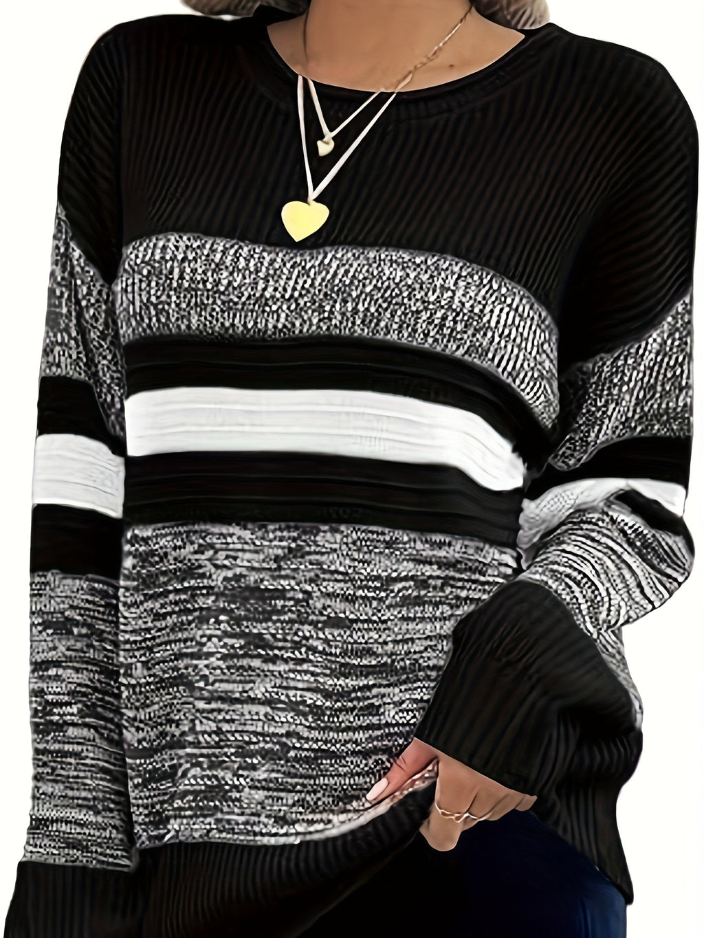Striped Color Block Ribbed Sweater Women Long Sleeve Pullover Casual Knit Top Fall Winter S-XXL