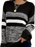 Striped Color Block Ribbed Sweater Women Long Sleeve Pullover Casual Knit Top Fall Winter S-XXL