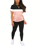 Women's Casual 2-Piece Set Short Sleeve Top and Long Pants Matching Outfit Loungewear