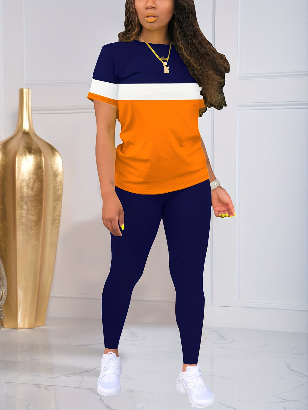Women's Casual 2-Piece Set Short Sleeve Top and Long Pants Matching Outfit Loungewear