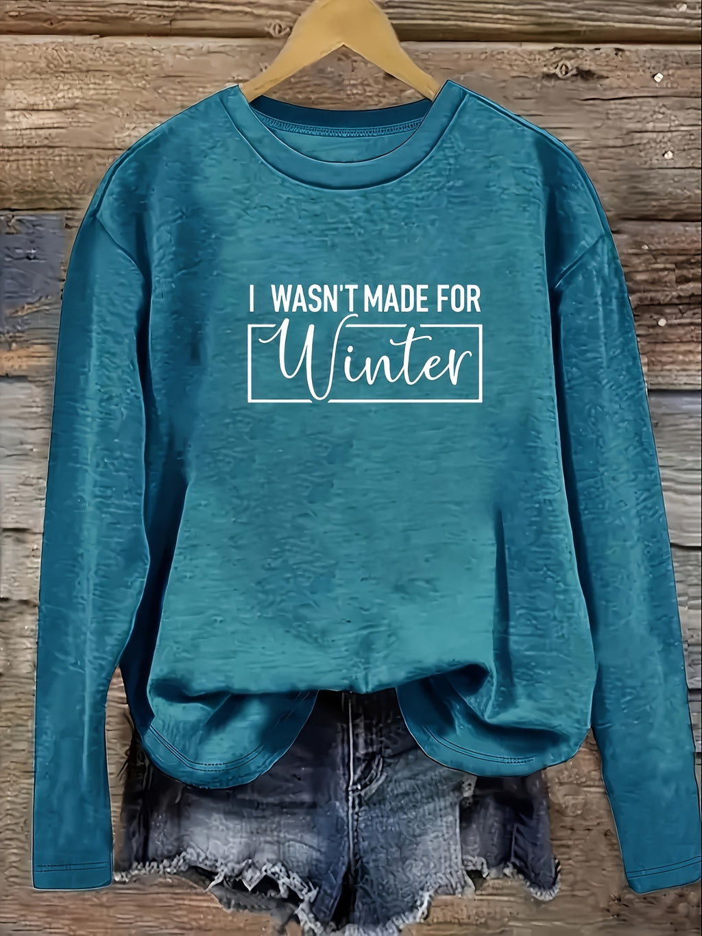 Vintage Slogan Long Sleeve Tee Women I'm Not Made in Winter Print Round Neck 200gsm Stretchy Casual Spring Fall Top S-XXL