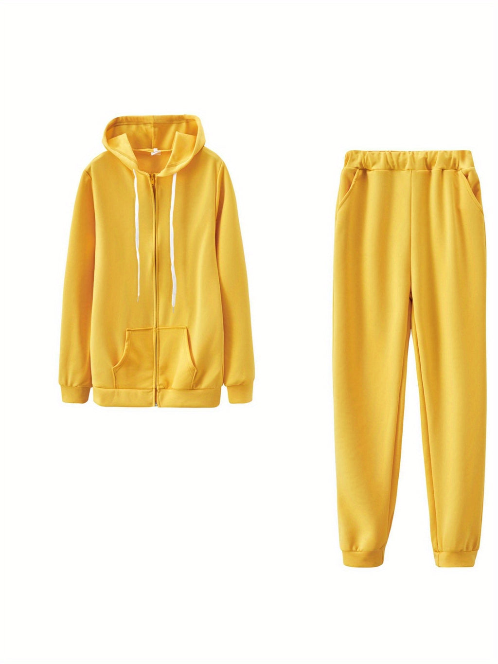 Women's Zip-Up Hoodie Jogger Set 2 Piece Tracksuit Sweatsuit Casual Solid Color Sweatpants Outfit S-XXL