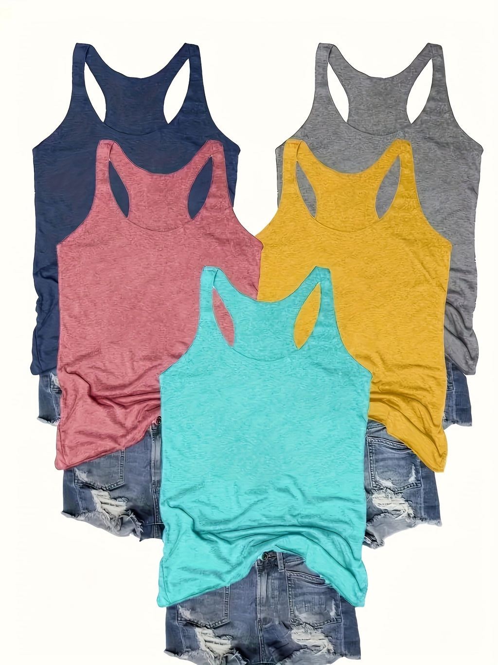 5-Pack Sleeveless Tank Tops for Women | Round Neck Stretchy Casual Cami Tops | Multipack Basic Layering Tops | Spring Summer Everyday Vest Tank Women