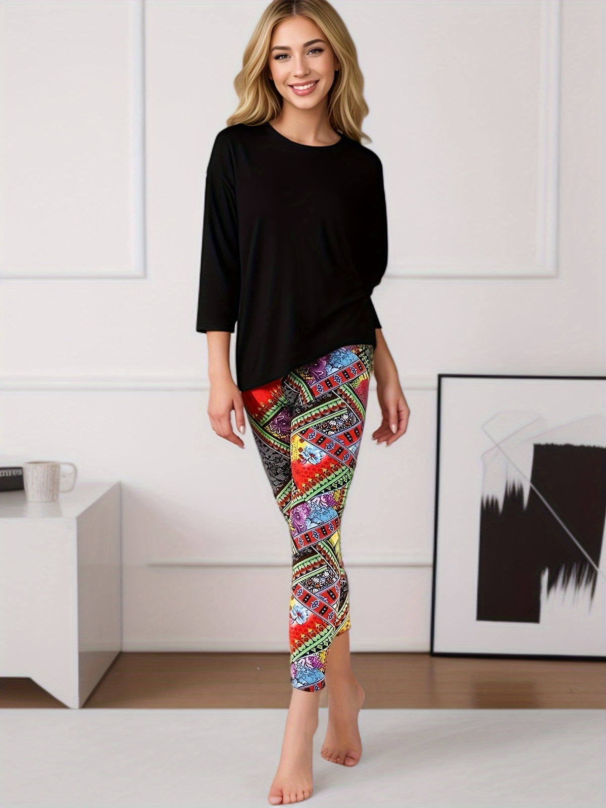 Printed Pattern Leggings for Women – No See-Through High Stretch 92% Polyester Super Soft, 9 Colors One Size, Casual Sexy Fashion Bottoms