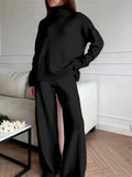 Turtleneck Knit 2-Piece Lounge Set for Women – Cozy Long Sleeve Textured Matching Set, Casual Fall Winter Loungewear Outfit for Relaxed Days & Outings