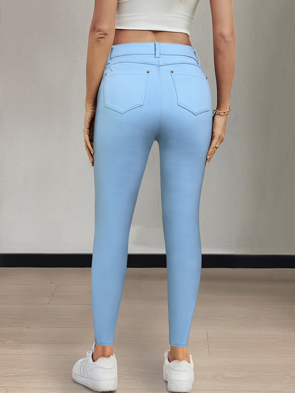 Women's High-Waist Skinny Jeans Stretchy Fabric Multi-Color Long Style Casual Streetwear Button Decor Five Pockets